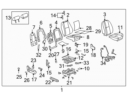 2010 Cadillac Escalade Front Seat Components Switch, Passenger Seat Adjuster & Reclining Diagram for 12451498