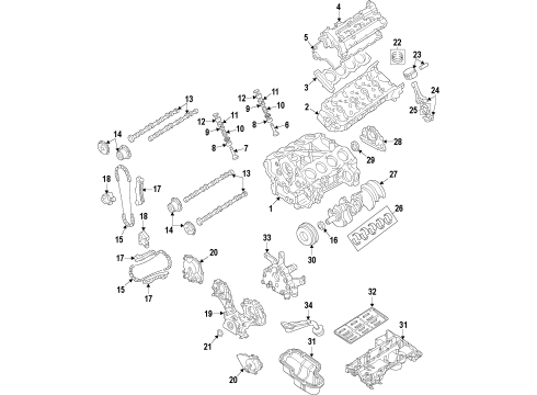2015 Infiniti Q70 Engine Parts, Mounts, Cylinder Head & Valves, Camshaft & Timing, Variable Valve Timing, Oil Cooler, Oil Pan, Oil Pump, Crankshaft & Bearings, Pistons, Rings & Bearings Rod Complete - Connecting Diagram for 12100-1MC0A