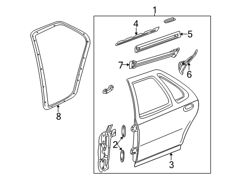 2001 Oldsmobile Alero Rear Door Weatherstrip, Rear Side Door Diagram for 15147501