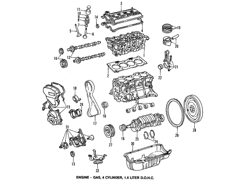 1992 Toyota Paseo Engine Parts, Mounts, Cylinder Head & Valves, Camshaft & Timing, Oil Pan, Oil Pump, Crankshaft & Bearings, Pistons, Rings & Bearings Engine Diagram for 19000-11470