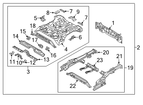 2017 Hyundai Tucson Rear Body Panel, Floor & Rails Member Assembly-Rear Floor Front Cross Diagram for 65631-D3000