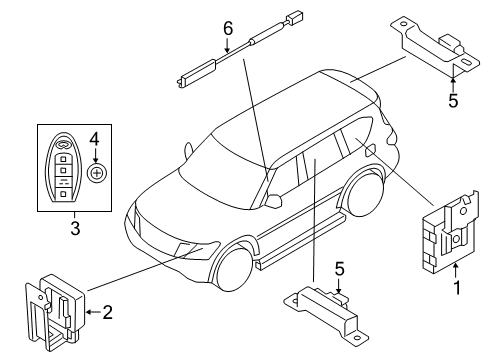 2020 Nissan Armada Keyless Entry Components Key Fob Diagram for 285E3-1LB5A