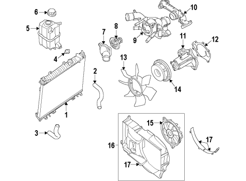 2013 Nissan NV2500 Cooling System, Radiator, Water Pump, Cooling Fan Shroud-Radiator, Lower Diagram for 21477-9JE0A