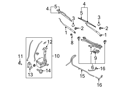 2008 Kia Rondo Wiper & Washer Components Drive Windshield Wiper Blade Assembly Diagram for 983511D000