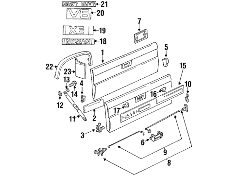 1986 Nissan D21 Tail Gate, Exterior Trim Tail Gate Lock Assembly Diagram for 90503-80W00