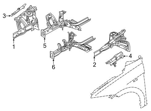 2019 Hyundai Elantra Structural Components & Rails Member Assembly-Front Side, LH Diagram for 64601-F3500