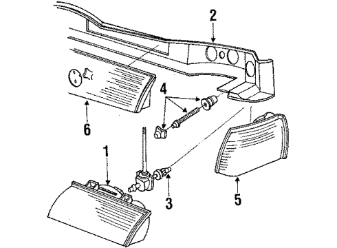 1989 Mercury Sable Headlamp Components, Side Marker Lamps Side Marker Lamp Diagram for E94Y15A201A