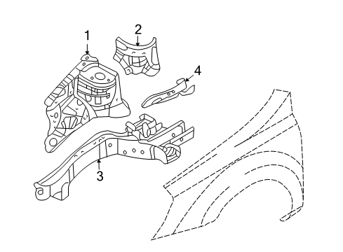 2008 Hyundai Entourage Structural Components & Rails Panel Assembly-Fender Apron, RH Diagram for 64502-4J010