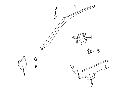 1998 Honda Civic Interior Trim - Pillars, Rocker & Floor Garnish Assy., R. FR. Pillar *NH220L* (CLEAR GRAY) Diagram for 84101-S03-000ZA