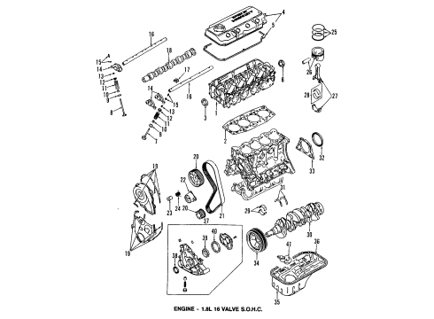 1995 Eagle Summit Engine Parts, Mounts, Cylinder Head & Valves, Camshaft & Timing, Oil Pan, Oil Pump, Balance Shafts, Crankshaft & Bearings, Pistons, Rings & Bearings Bearing-Crankshaft Diagram for MD174857