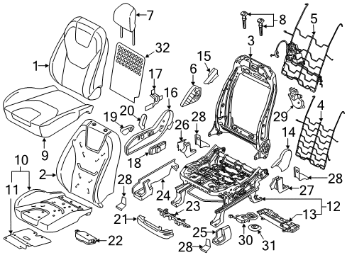 2020 Ford Edge Power Seats Seat Cushion Pad Diagram for FT4Z-58632A22-WC
