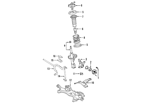 2004 Toyota Matrix Front Suspension, Lower Control Arm, Stabilizer Bar, Suspension Components Stabilizer Bar Diagram for 48811-01011