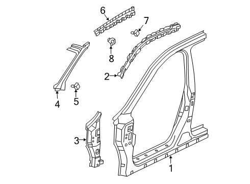 2019 Infiniti QX50 Aperture Panel, Hinge Pillar Reinforce-Roof Bow, LH Diagram for G3259-5NAMB