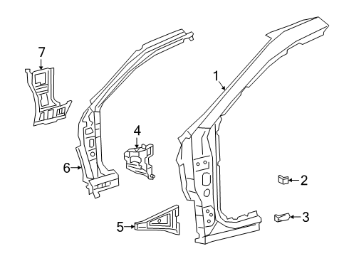 2022 Toyota Avalon Hinge Pillar Outer Hinge Pillar Upper Bracket Diagram for 61168-07010