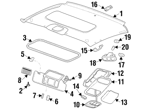 2000 Pontiac Grand Prix Interior Trim - Roof Lamp Asm-Windshield Header Courtesy & Reading *Graphite Diagram for 10263476
