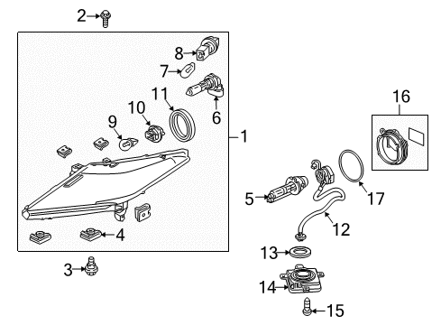 2013 Acura ZDX Headlamps Headlight Unit Diagram for 33101-SZN-A01