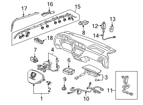 2007 Honda Pilot Air Bag Components Wire Harness, SRS Floor Diagram for 77962-S9V-A21