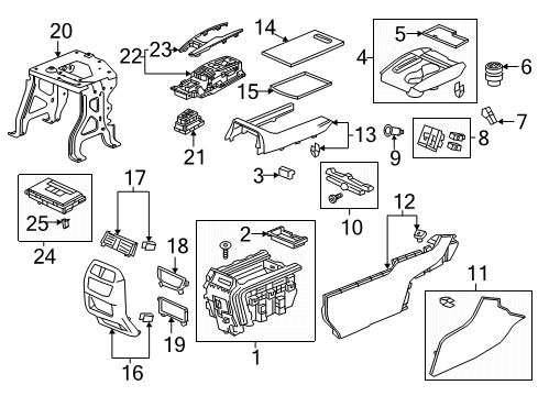 2020 Honda Pilot Center Console Mat, Console Diagram for 83402-TG7-A01
