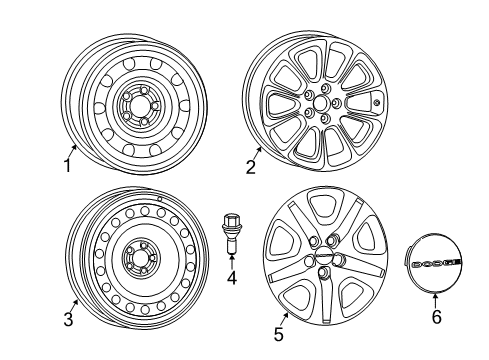 2016 Dodge Dart Wheels Wheel Center Cap Diagram for 5PN49DX8AA