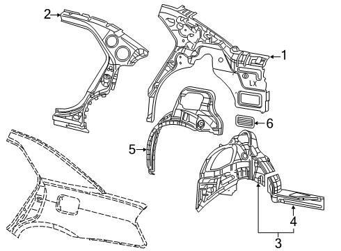 2016 Chrysler 300 Inner Structure - Quarter Panel Panel-WHEELHOUSE Outer Diagram for 68037670AC