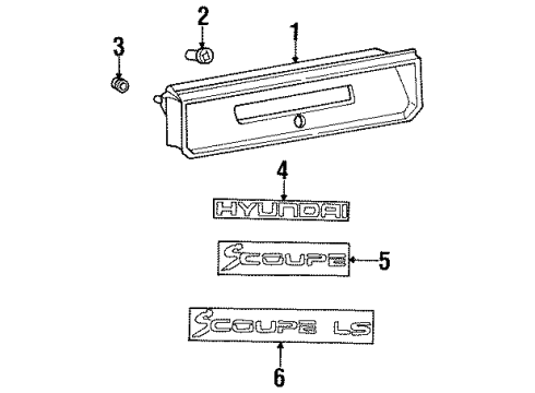 1991 Hyundai Scoupe Exterior Trim - Trunk Lid Moulding-Back Panel Diagram for 87370-23000-CA