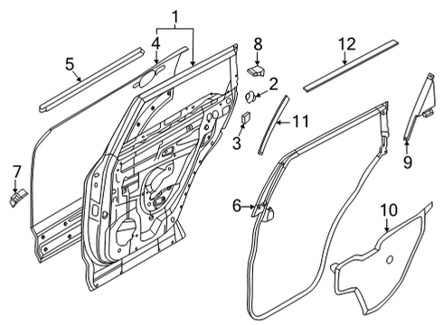 2021 Nissan Rogue Door & Components Weatherstrip-Rear Door, LH Diagram for 82831-6RA1A