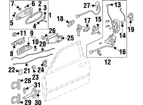 1997 Acura CL Door & Components Handle Set, Passenger Side (Outer) (Inza Red Pearl) Diagram for 72040-SY8-A01ZF