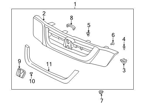 1997 Honda CR-V Grille & Components Clip, FR. Grille Diagram for 91531-S10-003