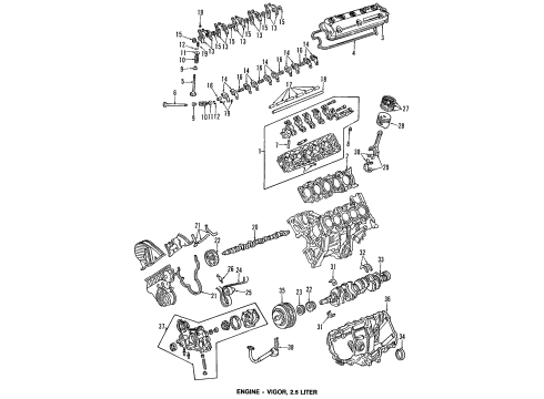 1992 Acura Vigor Engine Parts, Mounts, Cylinder Head & Valves, Camshaft & Timing, Oil Pan, Oil Pump, Crankshaft & Bearings, Pistons, Rings & Bearings Arm, Exhaust Rocker Diagram for 14623-PV0-000