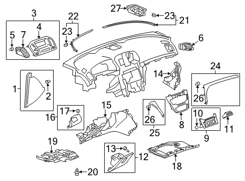 2012 Buick Regal Cluster & Switches, Instrument Panel Vent Panel Diagram for 22928787
