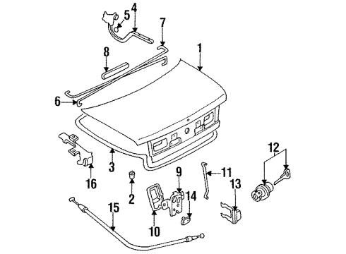 1996 Kia Sephia Trunk Lid Trunk Lid Lock Assembly Diagram for 0K20156820D
