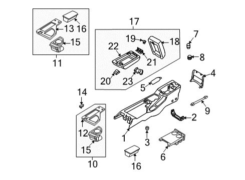 2001 Infiniti QX4 Center Console Cup Rear Holder Assembly Diagram for 96966-4W360