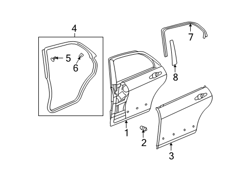 2004 Acura TSX Rear Door Sub-Seal, Left Rear Door Diagram for 72865-SEA-033