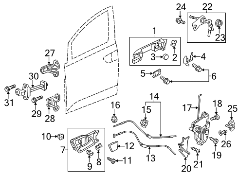 2013 Honda Odyssey Front Door Striker Assembly, Door Lock Diagram for 72135-SDA-A01