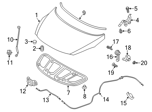 2014 Hyundai Elantra GT Hood & Components Bracket-Hood Release Cable Mounting Diagram for 64168-3X000