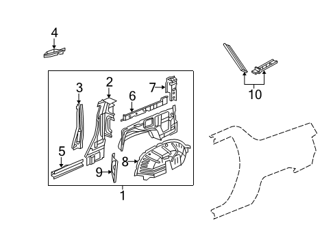 2014 Honda Ridgeline Inner Structure - Quarter Panel Stiffener, L. RR. Tailgate Diagram for 64770-SJC-A01ZZ