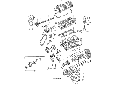1996 Honda Passport Engine Parts, Mounts, Cylinder Head & Valves, Camshaft & Timing, Oil Pan, Oil Pump, Crankshaft & Bearings, Pistons, Rings & Bearings Crankcase Diagram for 8-97107-918-0