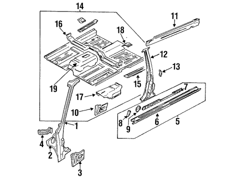 1989 Nissan Sentra Center Pillar, Hinge Pillar, Rocker, Floor Floor Rear Front Diagram for 74512-50A30