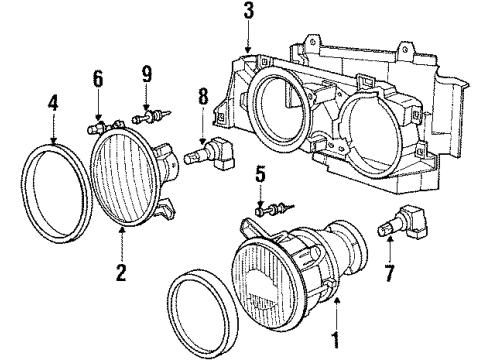 1987 BMW 635CSi Headlamps Supporting Frame Right Diagram for 63121385390