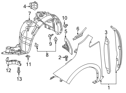 2011 Nissan Leaf Fender & Components Air Spoiler, RH Diagram for 63844-3NA0A