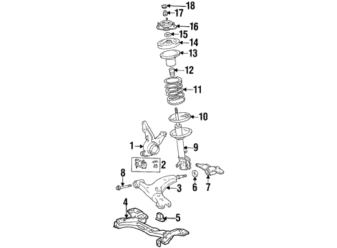 1993 Toyota Corolla Front Suspension Components, Lower Control Arm, Stabilizer Bar Coil Spring Diagram for 48131-1K520