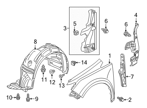 2011 Honda Odyssey Fender & Components Clip, FR. Fender (Lower) Diagram for 91504-SP1-003