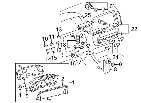 2003 Lexus LX470 Cluster & Switches, Instrument Panel Sensor Assy, Inclination Diagram for 89820-60030