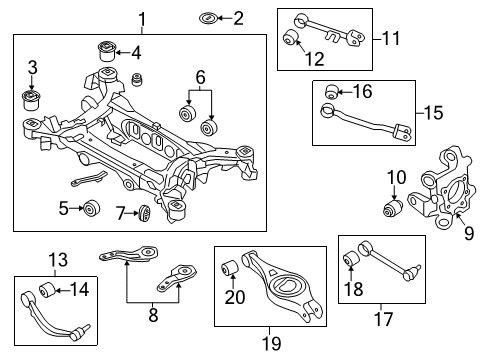 2015 Hyundai Equus Rear Suspension Components, Lower Control Arm, Upper Control Arm, Ride Control, Stabilizer Bar Bushing-Crossmember Mounting Diagram for 55495-3M000