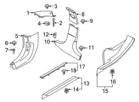 2021 BMW 330e xDrive Interior Trim - Pillars Cover, B-Column Upper Left Diagram for 51438079321