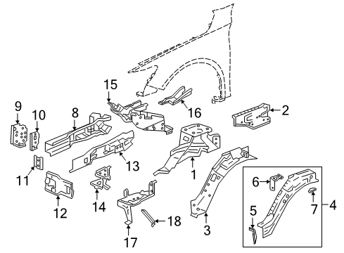2022 Honda Accord Structural Components & Rails Stay, L. FR. Sub-Frame (RR) Diagram for 74350-TVA-A00