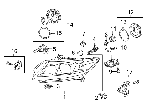 2015 Honda CR-Z Bulbs Leg Kit A, R. Headlight Mounting Diagram for 06100-SZT-G01