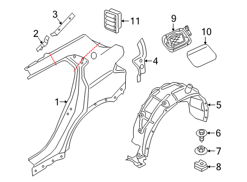 2018 BMW X2 Quarter Panel & Components Left Rear Side Panel Diagram for 41007467315