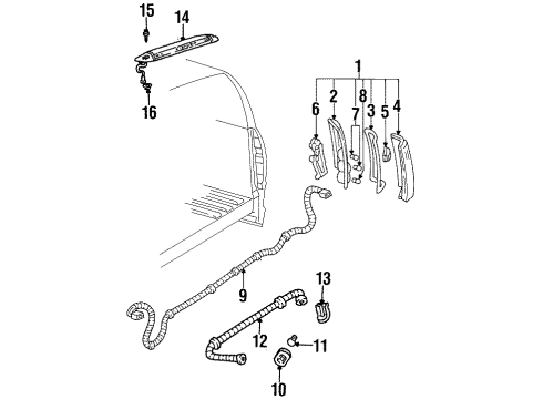 1994 GMC C1500 Suburban Tail Lamps, High Mounted Stop Lamp, License Lamps High Mount Lamp Bolt Diagram for 11514479