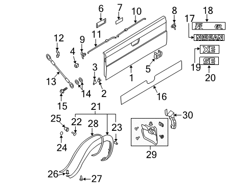 2003 Nissan Frontier Tail Gate, Exterior Trim Rear Gate Handle Diagram for 90606-8Z400